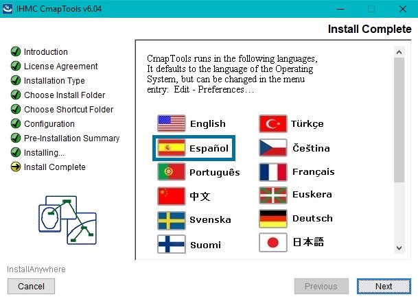 Elige Idioma Español en CmapTools